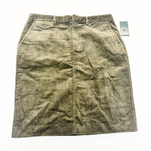 Lauren Ralph Lauren Olive Corduroy Style Cotton Pencil Skirt Lined Size 12 NWT - Picture 1 of 6
